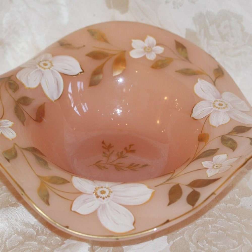 GERMAN Pink Hand Painted Gold Gilded Large Brides Basket Bowl Centerpiece 13"